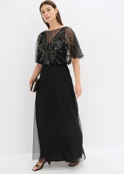 Robe longue en tulle fin avec sequins brodés