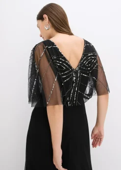 Robe longue en tulle fin avec sequins brodés