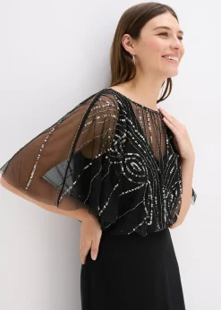 Robe longue en tulle fin avec sequins brodés