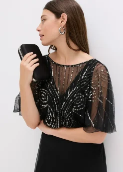 Robe longue en tulle fin avec sequins brodés