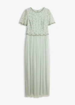 Robe longue en tulle fin avec sequins brodés