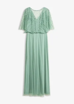 Robe longue en tulle fin avec sequins brodés