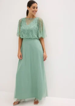 Robe longue en tulle fin avec sequins brodés