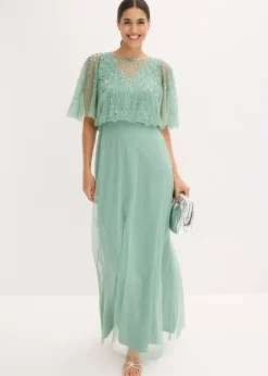 Robe longue en tulle fin avec sequins brodés