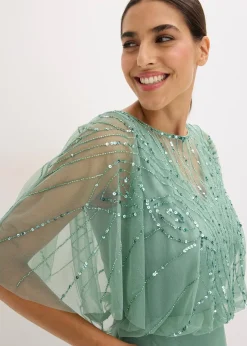 Robe longue en tulle fin avec sequins brodés