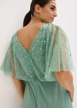 Robe longue en tulle fin avec sequins brodés