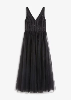 Robe longue en tulle fin avec sequins brodés