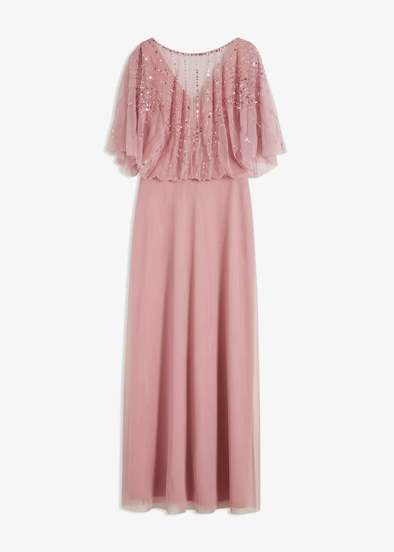 Robe longue en tulle fin avec sequins brodés