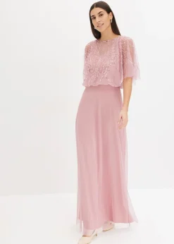 Robe longue en tulle fin avec sequins brodés