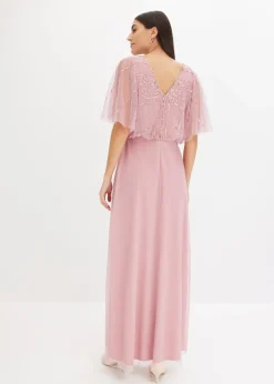 Robe longue en tulle fin avec sequins brodés