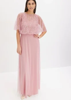 Robe longue en tulle fin avec sequins brodés