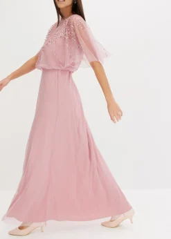 Robe longue en tulle fin avec sequins brodés