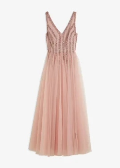 Robe longue en tulle fin avec sequins brodés
