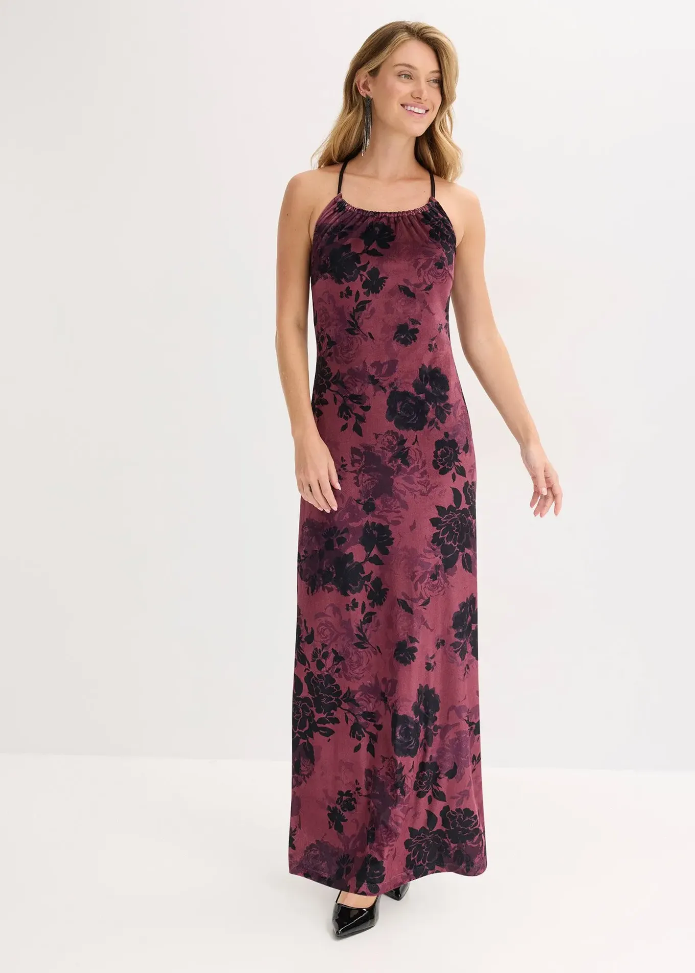 Robe longue en velours brillant