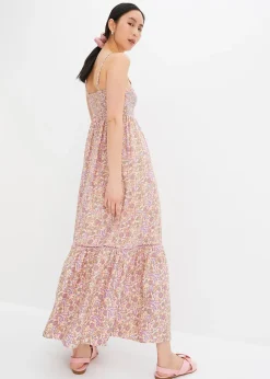 Robe longue smockée