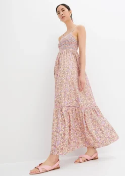 Robe longue smockée