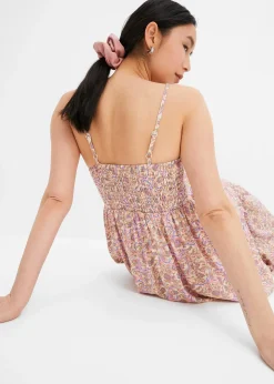 Robe longue smockée