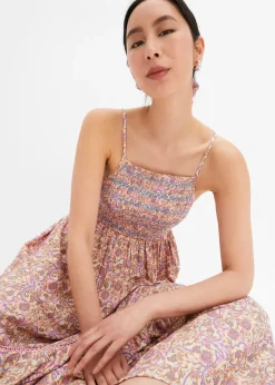 Robe longue smockée