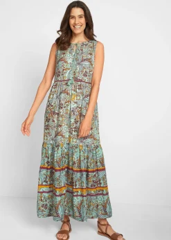 Robe longue tissée avec imprimé bordure