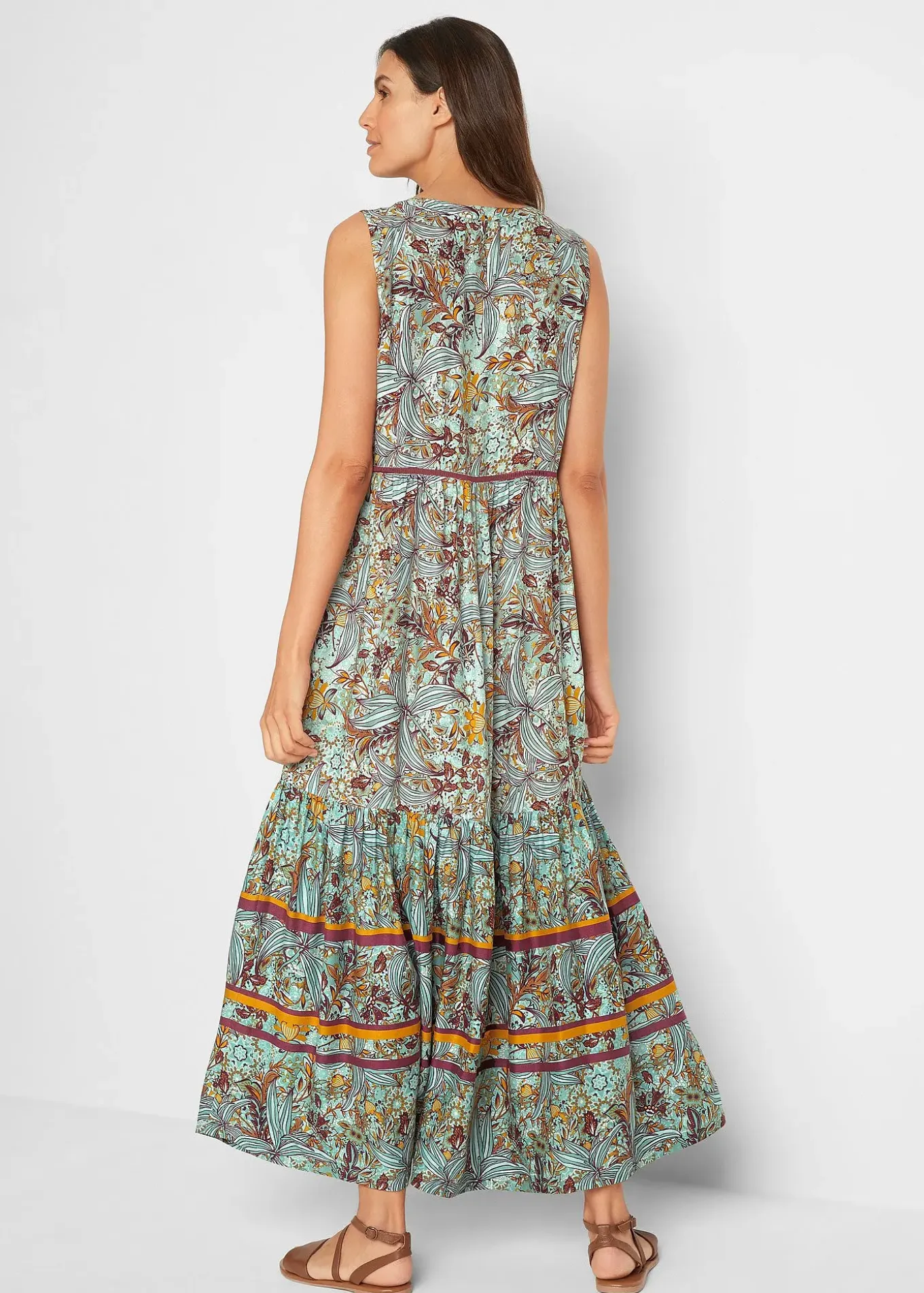 Robe longue tissée avec imprimé bordure