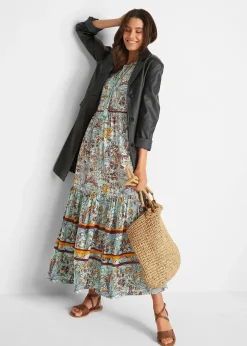 Robe longue tissée avec imprimé bordure