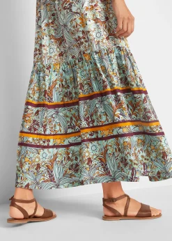 Robe longue tissée avec imprimé bordure