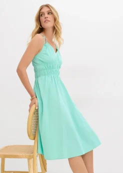 Robe midi 100% coton à fines bretelles