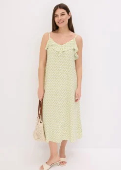 Robe midi à encolure volantée