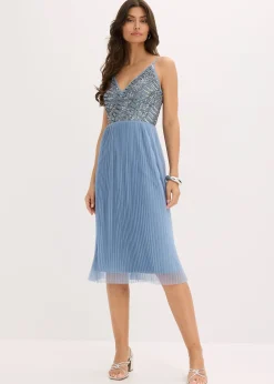 Robe midi à jupe plissée et sequins brodés