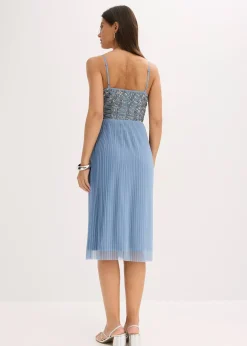 Robe midi à jupe plissée et sequins brodés