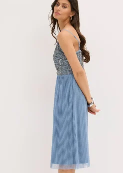 Robe midi à jupe plissée et sequins brodés