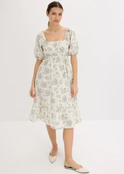 Robe midi à manches bouffantes