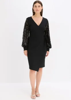 Robe midi à sequins brodés sur les manches