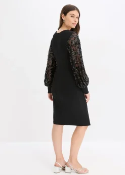 Robe midi à sequins brodés sur les manches
