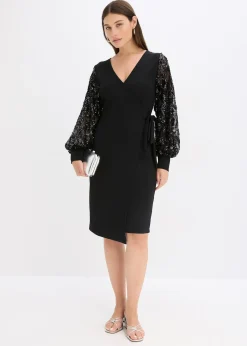 Robe midi à sequins brodés sur les manches