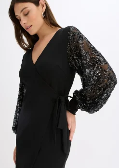 Robe midi à sequins brodés sur les manches