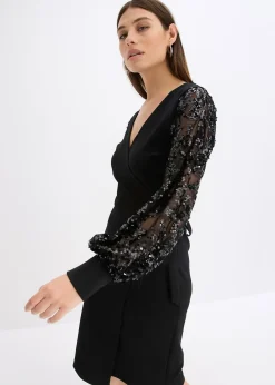 Robe midi à sequins brodés sur les manches