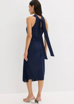 Robe midi aspect portefeuille à empiècement plissé