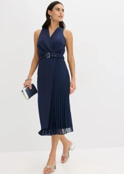 Robe midi aspect portefeuille à empiècement plissé