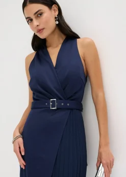 Robe midi aspect portefeuille à empiècement plissé