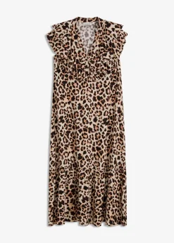 Robe midi avec volants en crêpe texturé