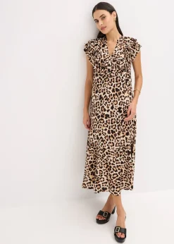 Robe midi avec volants en crêpe texturé