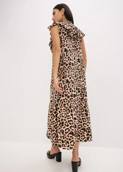 Robe midi avec volants en crêpe texturé