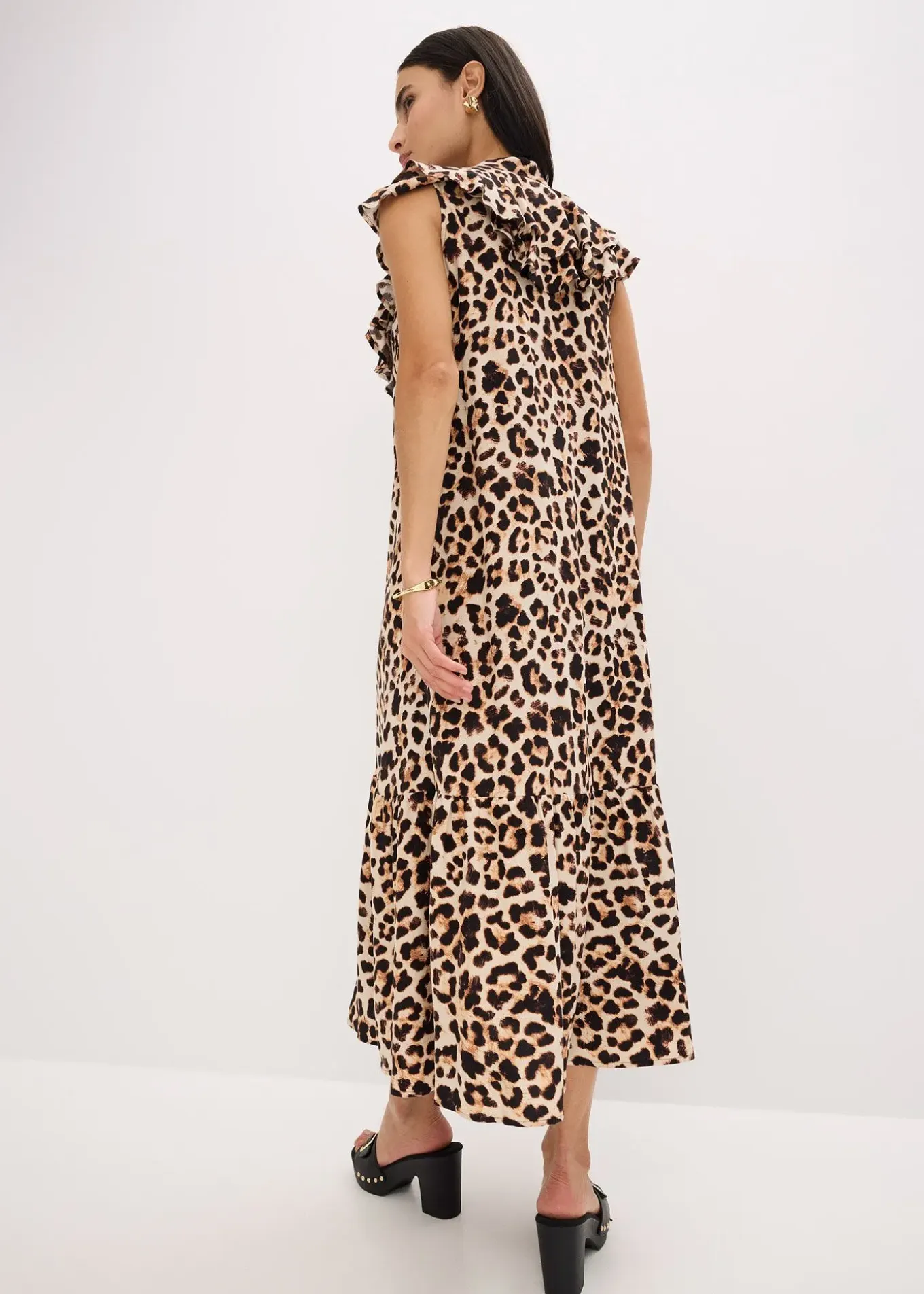 Robe midi avec volants en crêpe texturé