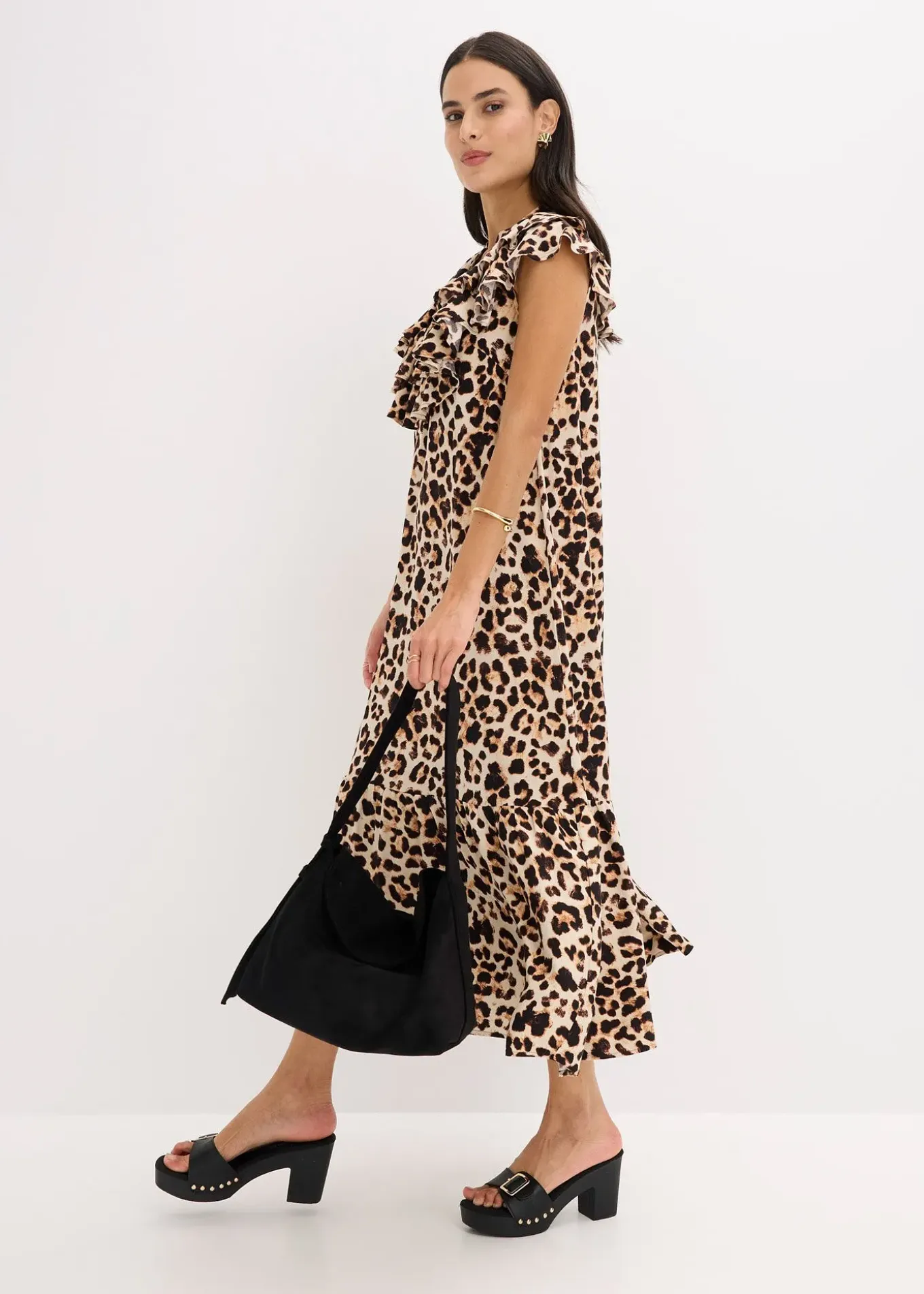 Robe midi avec volants en crêpe texturé