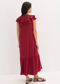 Robe midi avec volants en crêpe texturé