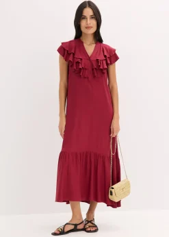 Robe midi avec volants en crêpe texturé