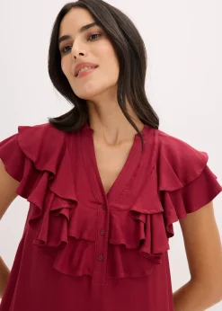 Robe midi avec volants en crêpe texturé