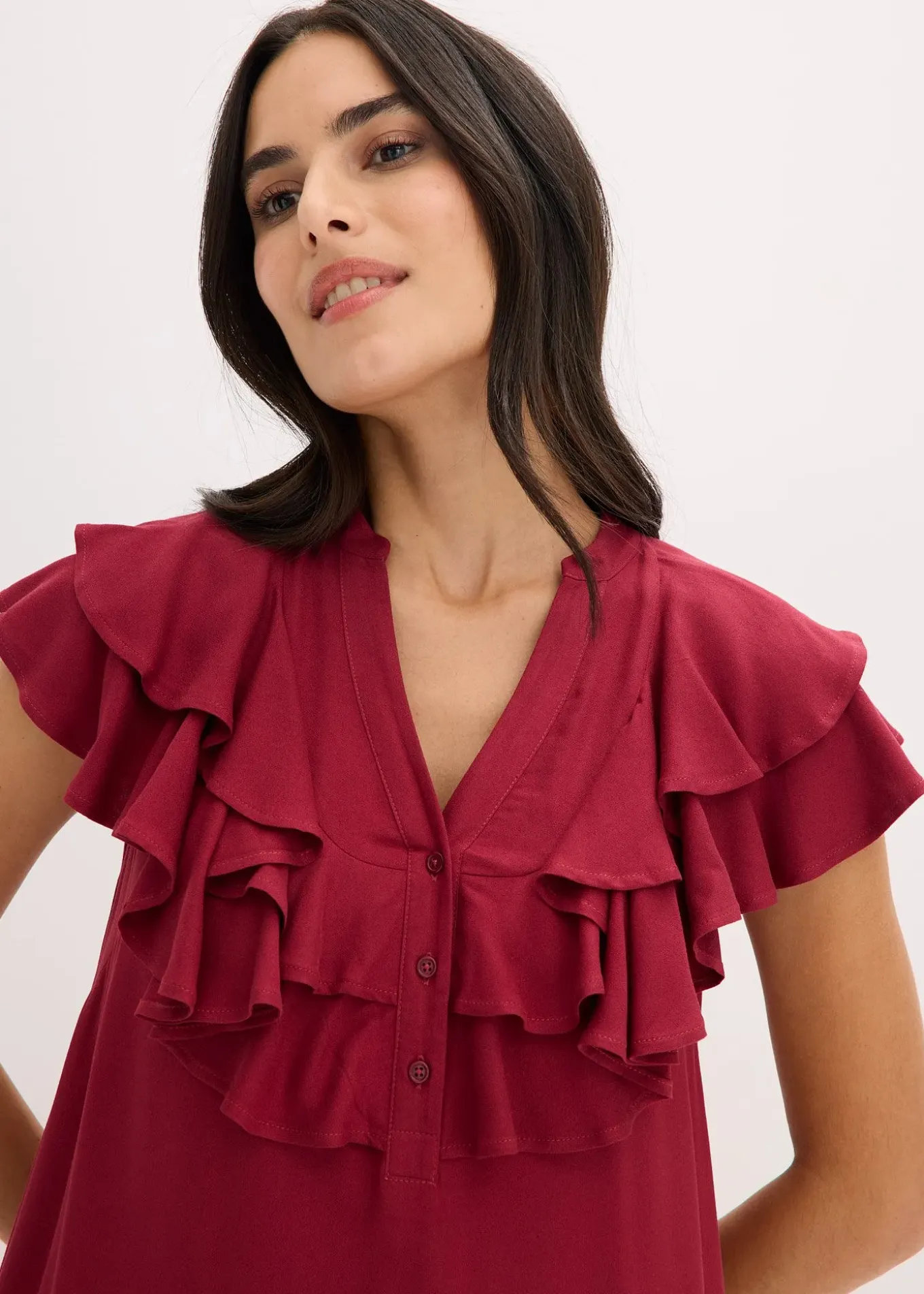 Robe midi avec volants en crêpe texturé