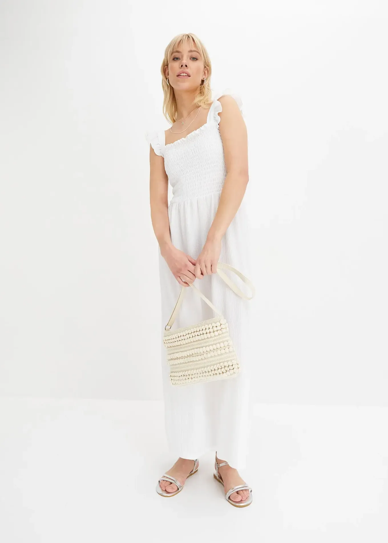 Robe midi en jersey avec détail smocké